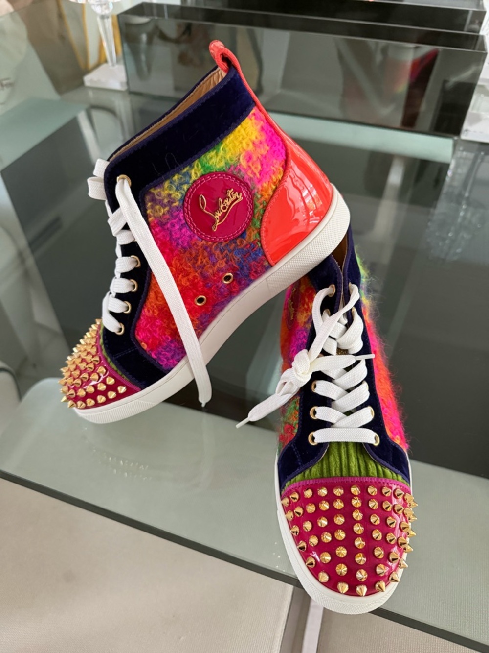 Christian Louboutin Multicolor High-Top Spike Sneakers - Picture 3 of 3